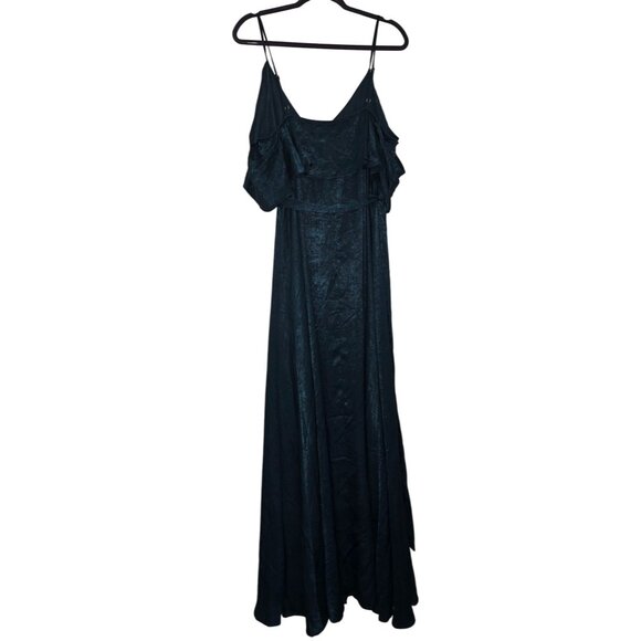 Lulus Shimmering Teal Ruffle Wrap Maxi Dress With Spaghetti Straps - Elegant Eve - Picture 4 of 9